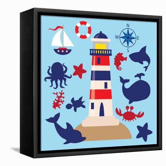 Sea Animal,Sea Horse,Jellyfish,Crab,Vector,Cartoon,Illustration-Svetlana Peskin-Framed Stretched Canvas