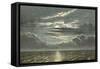 Sea at Night with Full Moon-English School-Framed Stretched Canvas