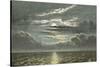 Sea at Night with Full Moon-English School-Stretched Canvas