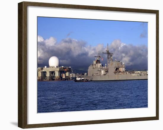 Sea Based X-Band Radar Dome Modeled by the Setting Sun at Pearl Harbor Naval Shipyard-Stocktrek Images-Framed Photographic Print