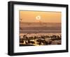 Sea Birds on Beach, Sun Setting in Mist, Santa Cruz Coast, California, USA,-Tom Norring-Framed Photographic Print