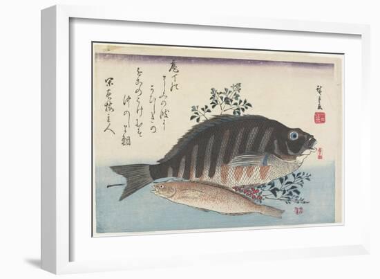 Sea Bream, Sweetfish and Nandina Branches, C. 1840-Utagawa Hiroshige-Framed Giclee Print