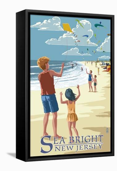 Sea Bright, New Jersey - Kite Flyers-Lantern Press-Framed Stretched Canvas