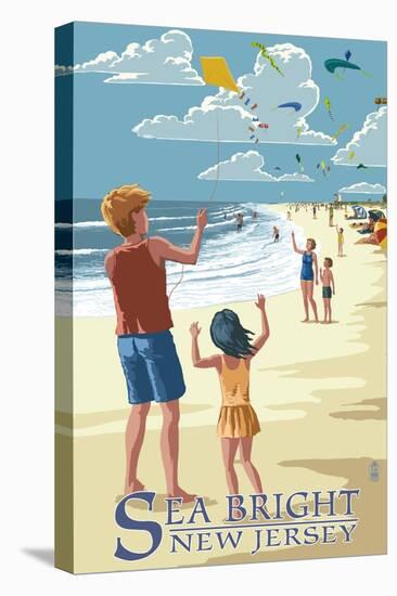 Sea Bright, New Jersey - Kite Flyers-Lantern Press-Stretched Canvas