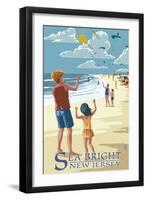 Sea Bright, New Jersey - Kite Flyers-Lantern Press-Framed Art Print