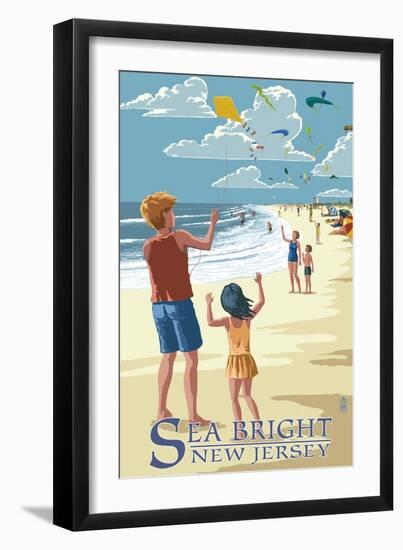 Sea Bright, New Jersey - Kite Flyers-Lantern Press-Framed Art Print