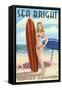 Sea Bright, New Jersey - Surfer Pinup Girl-Lantern Press-Framed Stretched Canvas