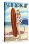 Sea Bright, New Jersey - Surfer Pinup Girl-Lantern Press-Stretched Canvas