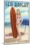 Sea Bright, New Jersey - Surfer Pinup Girl-Lantern Press-Mounted Art Print