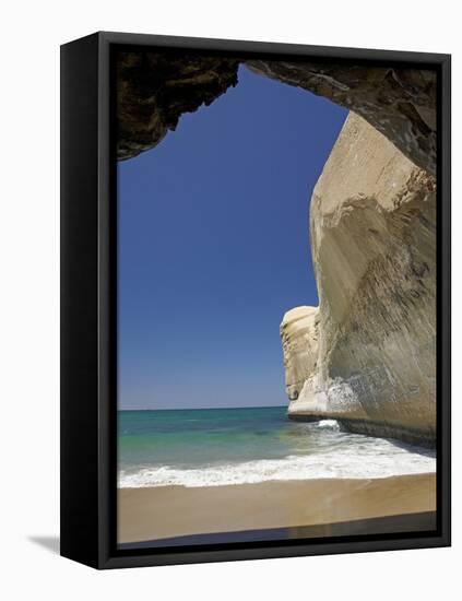 Sea Cave, Beach and Cliffs, Tunnel Beach, Dunedin, South Island, New Zealand-David Wall-Framed Stretched Canvas
