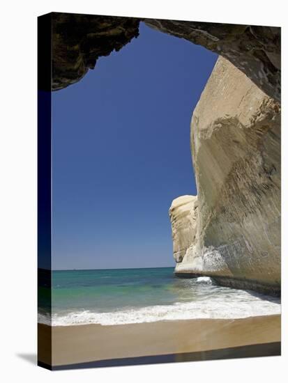 Sea Cave, Beach and Cliffs, Tunnel Beach, Dunedin, South Island, New Zealand-David Wall-Stretched Canvas