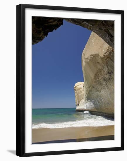 Sea Cave, Beach and Cliffs, Tunnel Beach, Dunedin, South Island, New Zealand-David Wall-Framed Premium Photographic Print