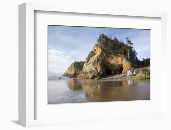 Sea Caves and Waterfall at Hug Point, Hug Point State Park, Oregon, USA-Jamie & Judy Wild-Framed Photographic Print