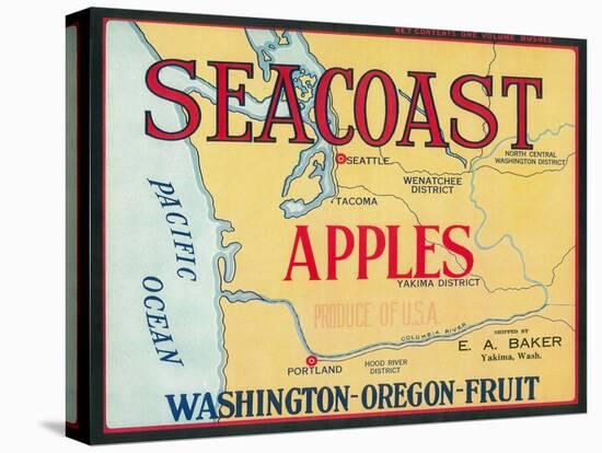 Sea Coast Apple Label - Yakima, WA-Lantern Press-Stretched Canvas