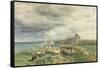 Sea Coast with Castle, Sheep and Shepherd (Watercolour and Scratching Out on Paper)-Samuel Bough-Framed Stretched Canvas