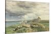 Sea Coast with Castle, Sheep and Shepherd (Watercolour and Scratching Out on Paper)-Samuel Bough-Stretched Canvas