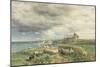 Sea Coast with Castle, Sheep and Shepherd (Watercolour and Scratching Out on Paper)-Samuel Bough-Mounted Giclee Print