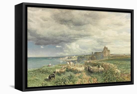 Sea Coast with Castle, Sheep and Shepherd (Watercolour and Scratching Out on Paper)-Samuel Bough-Framed Stretched Canvas