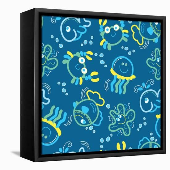 Sea Creatures Glowing under the Sea-Adam Fahey-Framed Stretched Canvas