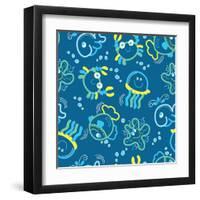 Sea Creatures Glowing under the Sea-Adam Fahey-Framed Art Print