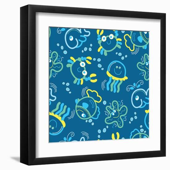 Sea Creatures Glowing under the Sea-Adam Fahey-Framed Art Print