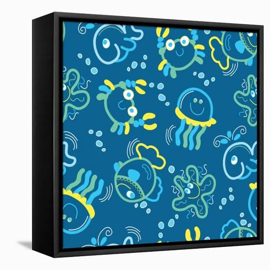 Sea Creatures Glowing under the Sea-Adam Fahey-Framed Stretched Canvas