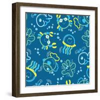 Sea Creatures Glowing under the Sea-Adam Fahey-Framed Art Print