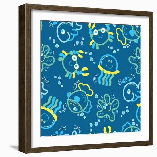 Sea Creatures Glowing under the Sea-Adam Fahey-Framed Art Print