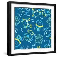 Sea Creatures Glowing under the Sea-Adam Fahey-Framed Art Print