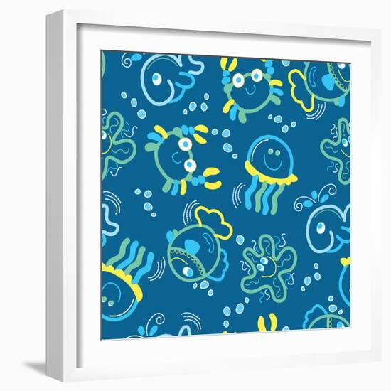 Sea Creatures Glowing under the Sea-Adam Fahey-Framed Art Print