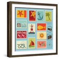 Sea Elements Stamp Collection-woodhouse-Framed Art Print