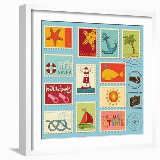 Sea Elements Stamp Collection-woodhouse-Framed Art Print