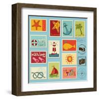 Sea Elements Stamp Collection-woodhouse-Framed Art Print