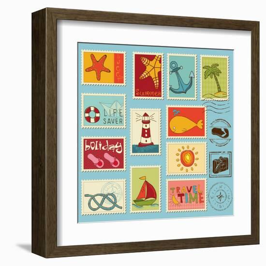 Sea Elements Stamp Collection-woodhouse-Framed Art Print