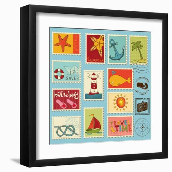 Sea Elements Stamp Collection-woodhouse-Framed Art Print