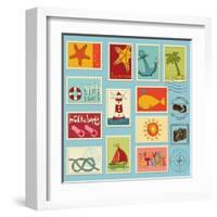 Sea Elements Stamp Collection-woodhouse-Framed Art Print