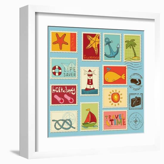 Sea Elements Stamp Collection-woodhouse-Framed Art Print