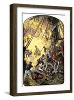 Sea Fight Between the American Ship Bonhomme Richard and the British HMS Serapis, c.1779-null-Framed Giclee Print