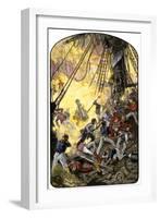 Sea Fight Between the American Ship Bonhomme Richard and the British HMS Serapis, c.1779-null-Framed Giclee Print