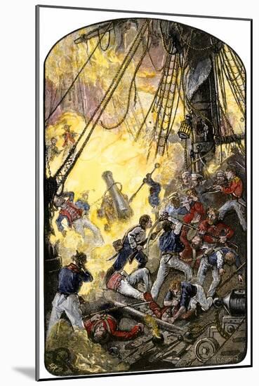 Sea Fight Between the American Ship Bonhomme Richard and the British HMS Serapis, c.1779-null-Mounted Giclee Print