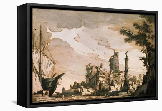 Sea Harbor, Stage Design for a Theatre Play, 1818-Pietro Gonzaga-Framed Stretched Canvas