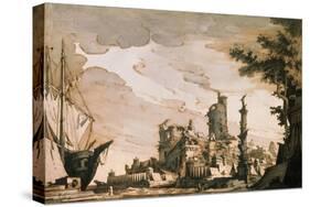 Sea Harbor, Stage Design for a Theatre Play, 1818-Pietro Gonzaga-Stretched Canvas