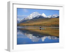 Sea Kayaker on Bowman Lake in Autumn in Glacier National Park, Montana, USA-Chuck Haney-Framed Photographic Print