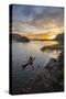 Sea Kayaker Paddling at Sunrise, Alkili Lake, Washington, USA-Gary Luhm-Stretched Canvas