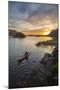 Sea Kayaker Paddling at Sunrise, Alkili Lake, Washington, USA-Gary Luhm-Mounted Premium Photographic Print