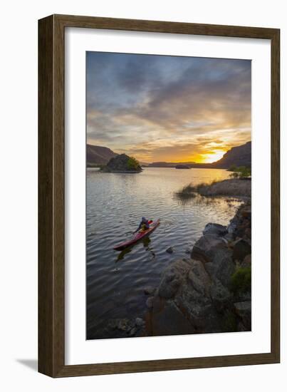 Sea Kayaker Paddling at Sunrise, Alkili Lake, Washington, USA-Gary Luhm-Framed Photographic Print