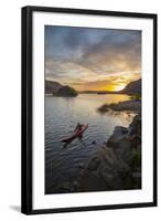 Sea Kayaker Paddling at Sunrise, Alkili Lake, Washington, USA-Gary Luhm-Framed Photographic Print