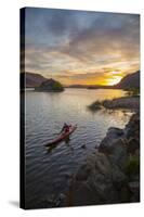 Sea Kayaker Paddling at Sunrise, Alkili Lake, Washington, USA-Gary Luhm-Stretched Canvas