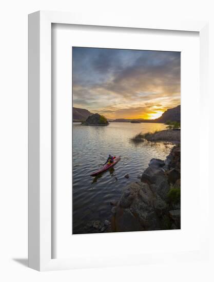 Sea Kayaker Paddling at Sunrise, Alkili Lake, Washington, USA-Gary Luhm-Framed Photographic Print