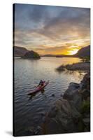 Sea Kayaker Paddling at Sunrise, Alkili Lake, Washington, USA-Gary Luhm-Stretched Canvas